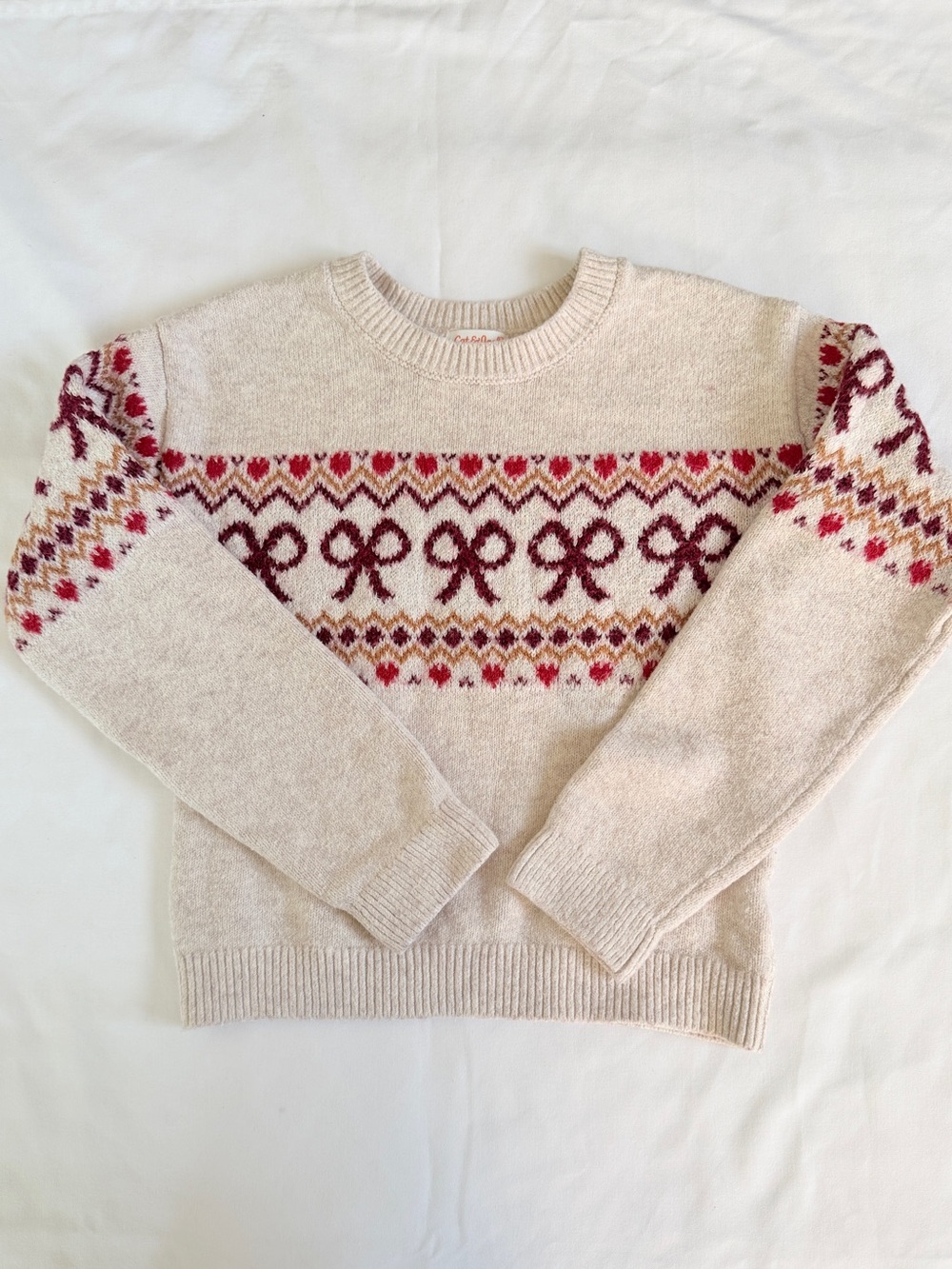 Cat & Jack Girls Size 8 Fair Isle Bow Knit Sweater NWOT